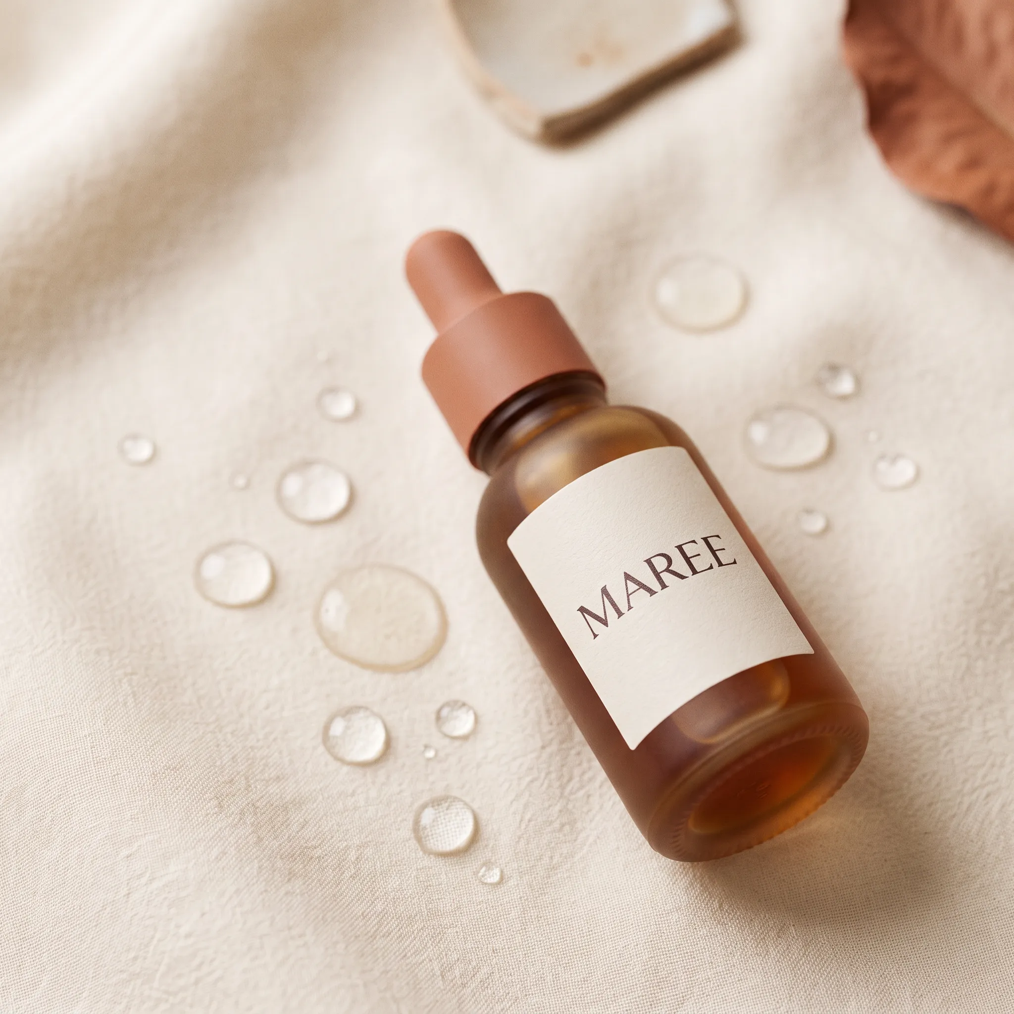 Maree serum flat lay on bone silk