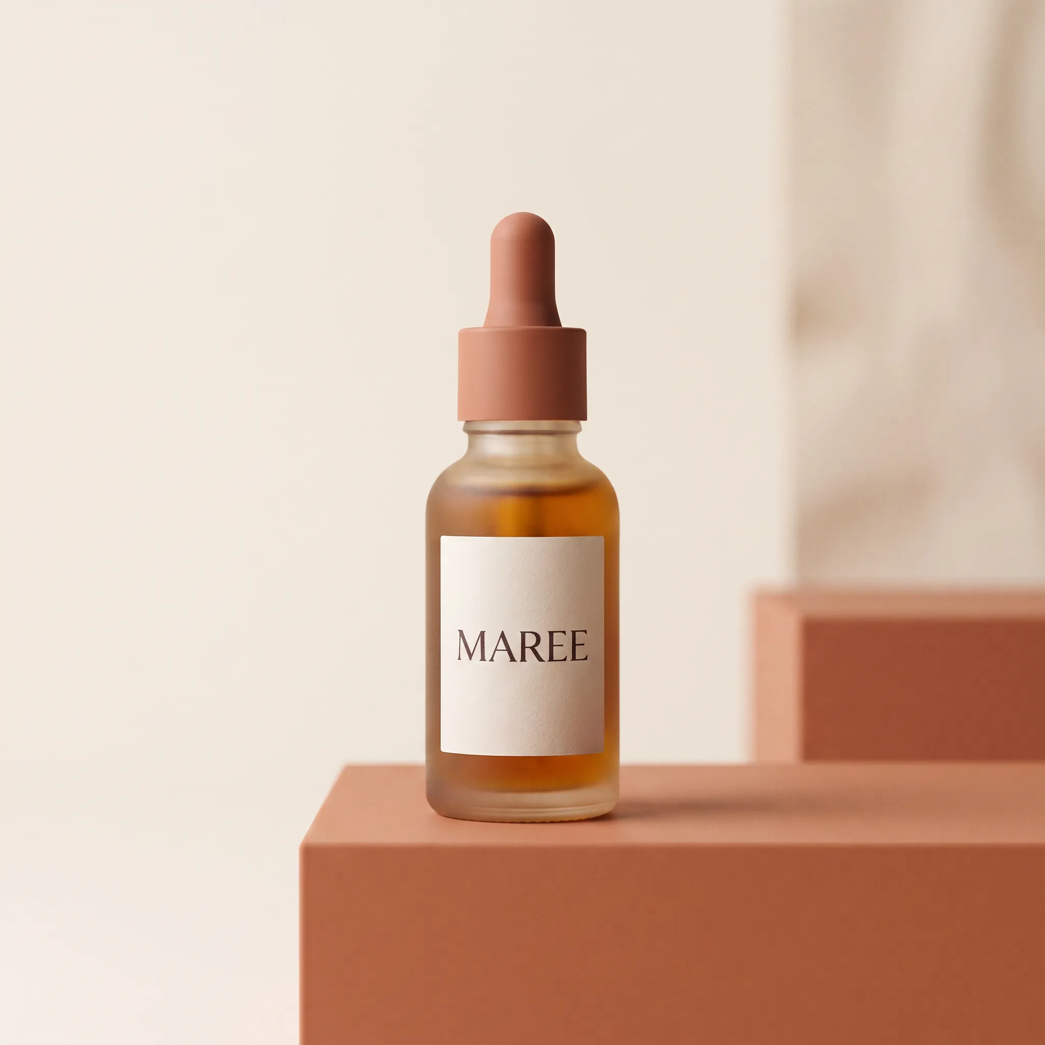 Ad layout: serum on a terracotta block
